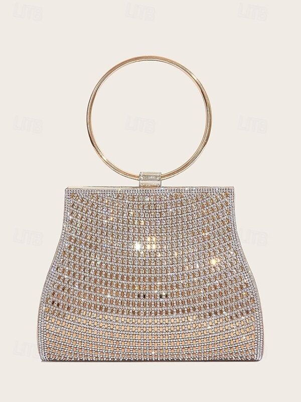 Elegant Crystal Evening Clutch with Gold Ring Handle (Pack of 5)