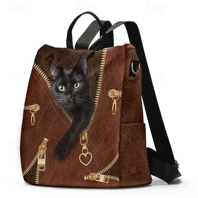 Large Capacity Black Cat Animal Print Multi-Carry Backpack - Image 5