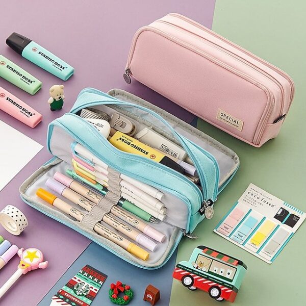 Large Capacity Pink Pencil Case Organizer