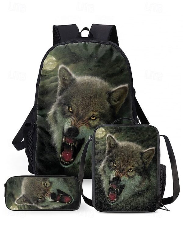 Men’s 3-Piece Wolf Design Backpack Set
