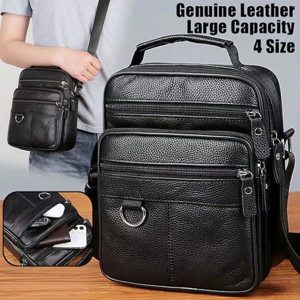 Men’s Black Leather Crossbody Messenger Bag