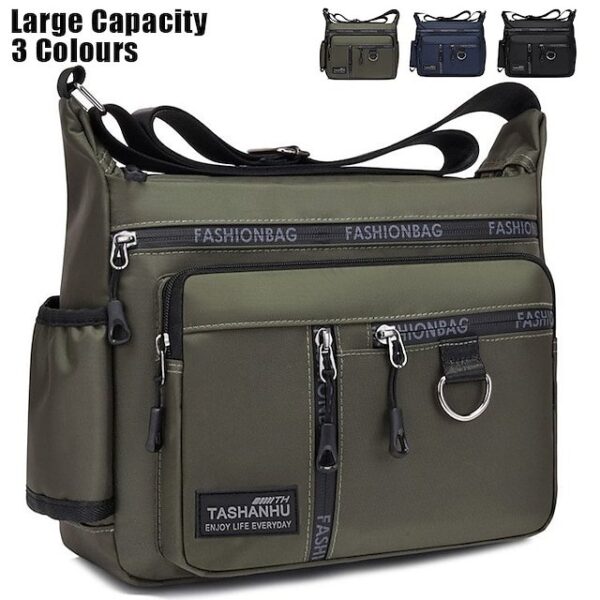 Men’s Black Multi-pocket Nylon Crossbody Messenger Bag