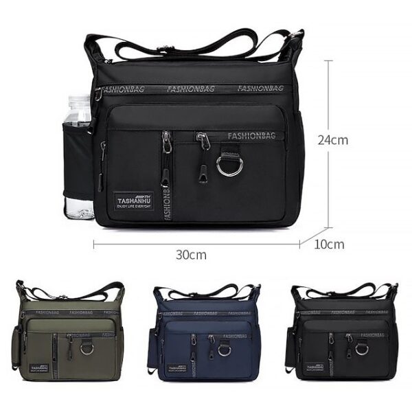 Alternative view of Men’s Black Multi-pocket Nylon Crossbody Messenger Bag