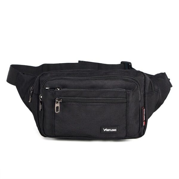 Men’s Black Nylon Travel Fanny Pack, Multi-Pocket Waist