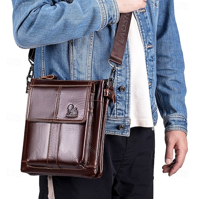 Men’s Cowhide Crossbody Bag with Zipper - Image 2