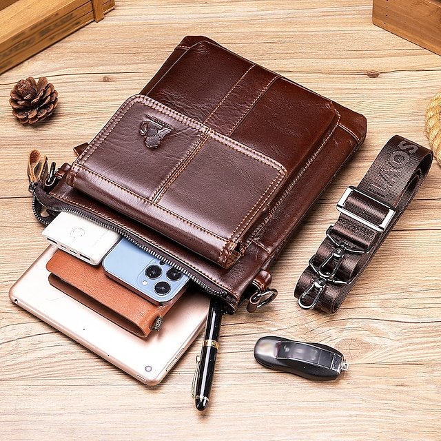 Men’s Cowhide Crossbody Bag with Zipper - Image 3