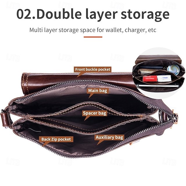 Men’s Cowhide Crossbody Bag with Zipper - Image 5