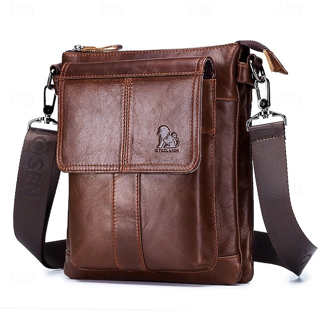 Men’s Cowhide Crossbody Bag with Zipper - Image 6
