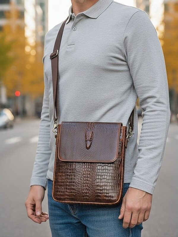 Alternative view of Men’s Luxury Crocodile Embossed Leather Satchel