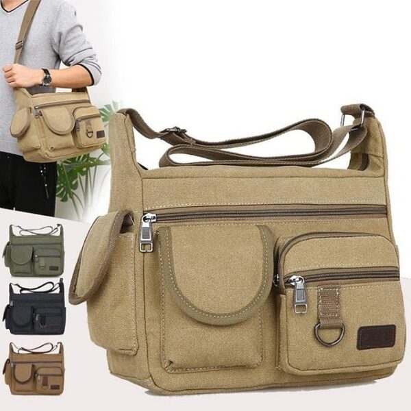 Men’s Multi-Pocket Canvas Crossbody Messenger Bag