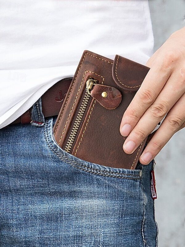 Alternative view of Men’s Vintage Brown Leather Wallet with Zipper Pocket