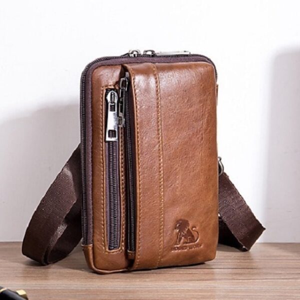 Sleek Brown Leather Vertical Sling Bag