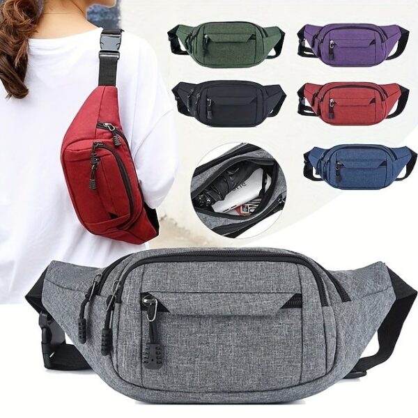 Unisex Multi-Pocket Canvas Crossbody Waist Bag