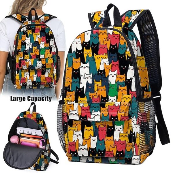 Women’s Large-Capacity Cat Print Backpack
