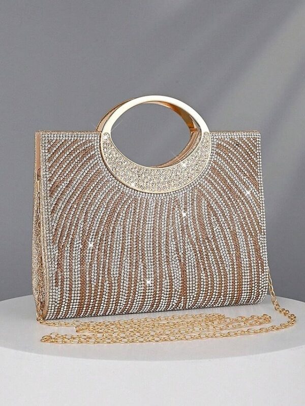 Women’s Rhinestone Evening Clutch Bag with Round Handle