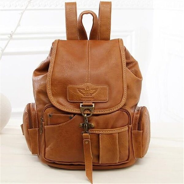 Women’s Vintage Faux Leather Backpack with Multiple Pockets