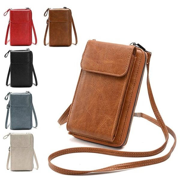 Women’s Vintage Faux Leather Crossbody Wallet with Zipper