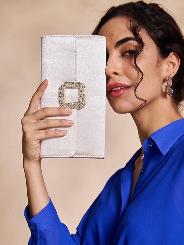 Alternative view of Women’s White Satin Clutch with Rhinestone Buckle